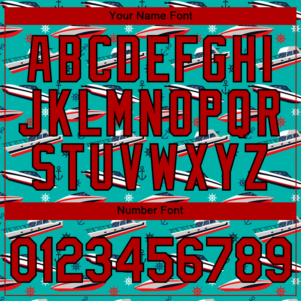 Custom Aqua Red-Black 3D Pattern Design Sailing Cruise Ship Columbus Day Performance T-Shirt