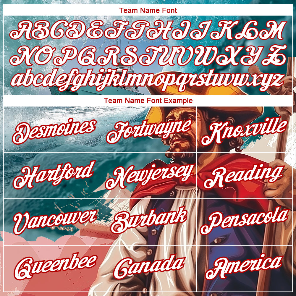 Custom Shadow Blue White-Red 3D Pattern Design Sailing Ship Columbus Day Performance T-Shirt