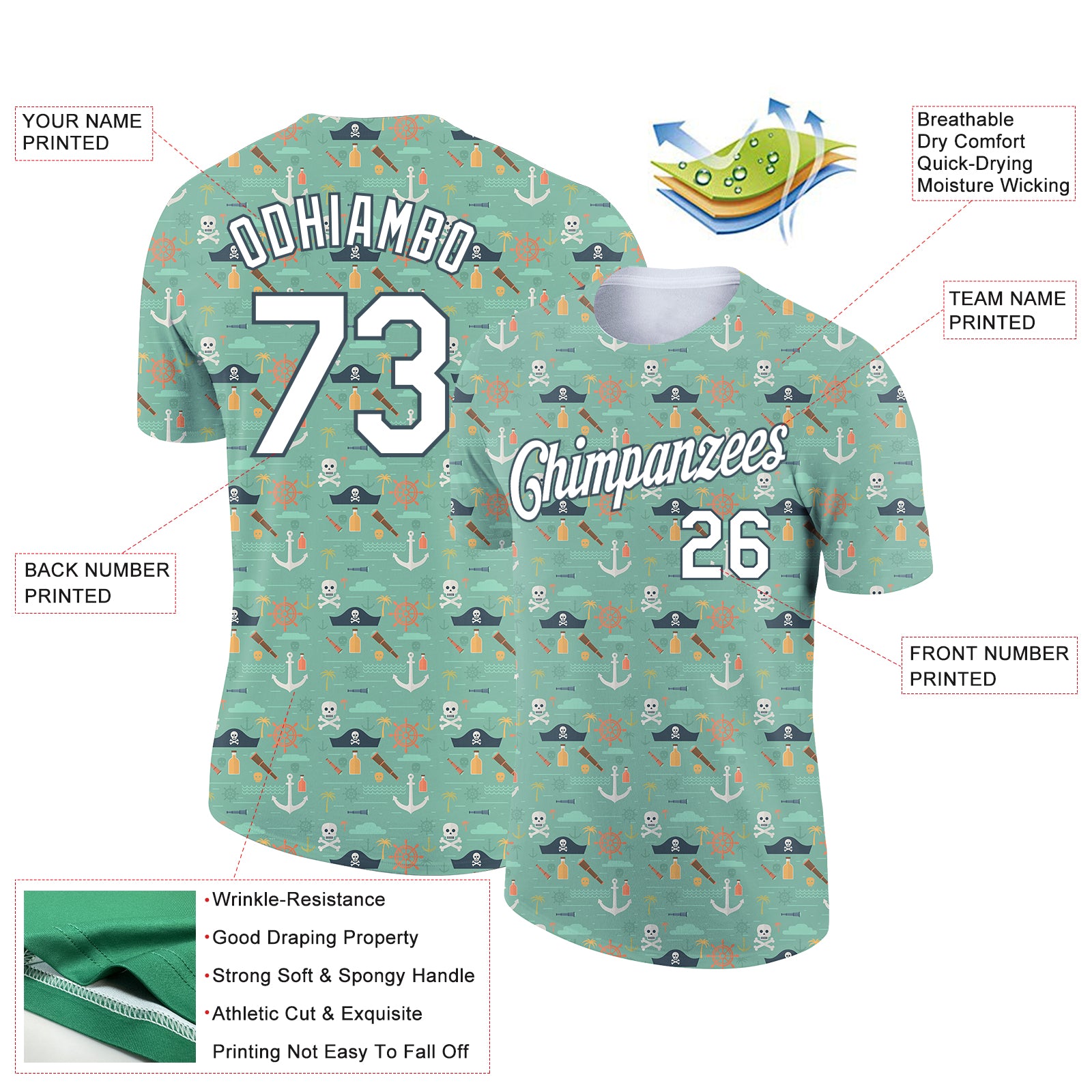 Custom Ice Blue White-Midnight Green 3D Pattern Design Sailing Ship Wheel Anchor Columbus Day Performance T-Shirt