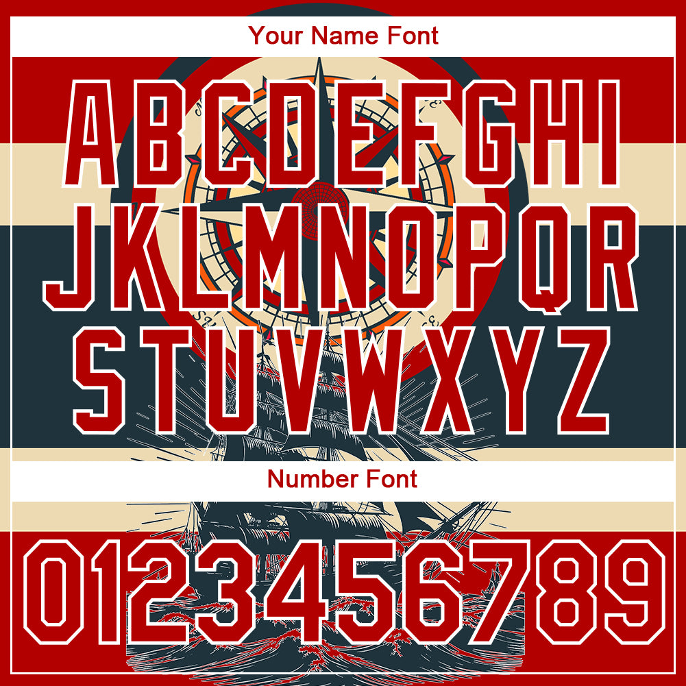 Custom Red White 3D Pattern Design Sailing Ship Compass Columbus Day Performance T-Shirt