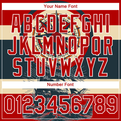 Custom Red White 3D Pattern Design Sailing Ship Compass Columbus Day Performance T-Shirt