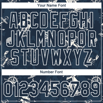 Custom Navy White 3D Pattern Design Sailing Ship Wheel Compass Columbus Day Performance T-Shirt