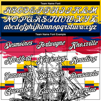 Custom Gold Royal Red-Black 3D Pattern Design Sailing Ship Columbus Day Colombian Flag Performance T-Shirt