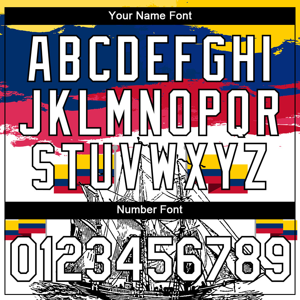 Custom Gold Royal Red-Black 3D Pattern Design Sailing Ship Columbus Day Colombian Flag Performance T-Shirt