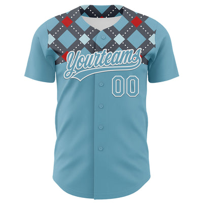 Custom Shadow Blue White 3D Pattern Design Father's Day Mustache Authentic Baseball Jersey
