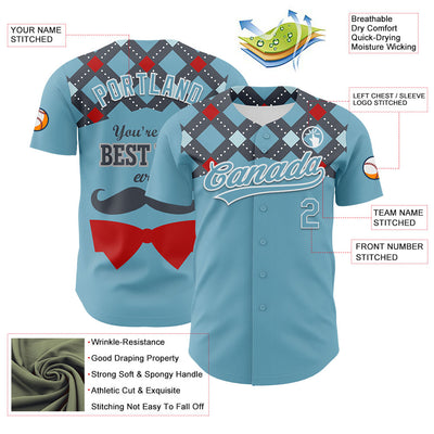 Custom Shadow Blue White 3D Pattern Design Father's Day Mustache Authentic Baseball Jersey
