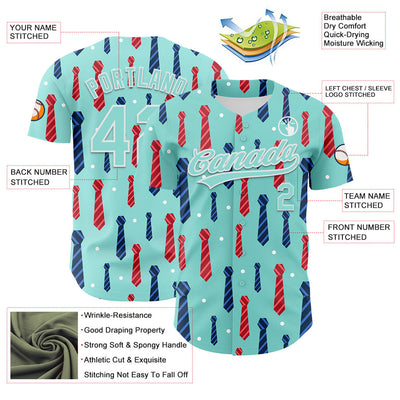 Custom Ice Blue White 3D Pattern Design Father's Day Tie Authentic Baseball Jersey