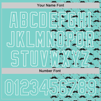 Custom Ice Blue White 3D Pattern Design Father's Day Mustache Authentic Baseball Jersey