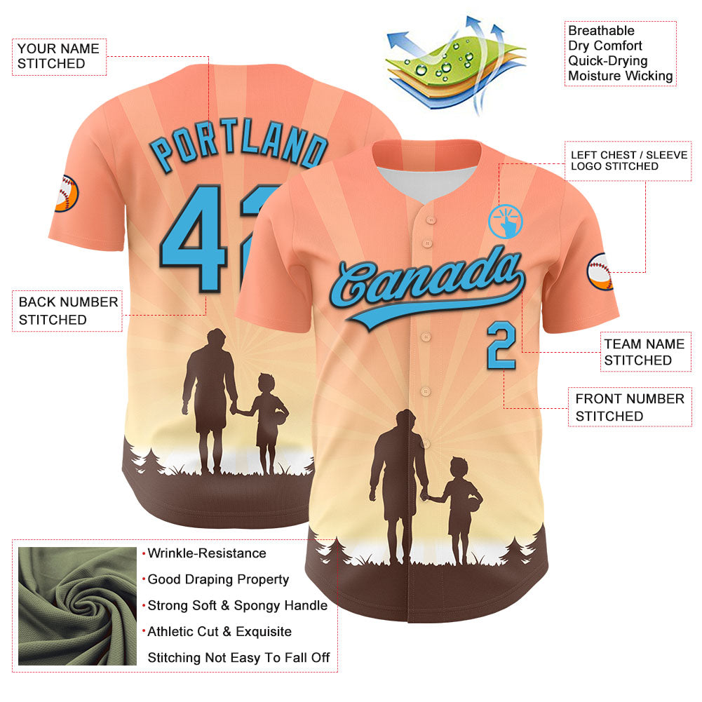 Custom Medium Pink Sky Blue-Black 3D Pattern Design Father's Day Family Love Authentic Baseball Jersey