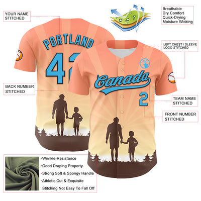 Custom Medium Pink Sky Blue-Black 3D Pattern Design Father's Day Family Love Authentic Baseball Jersey