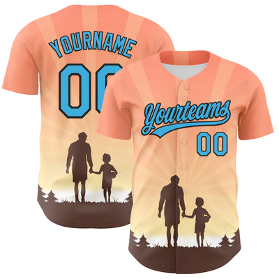 Custom Medium Pink Sky Blue-Black 3D Pattern Design Father's Day Family Love Authentic Baseball Jersey