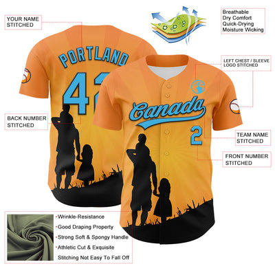 Custom Bay Orange Sky Blue-Black 3D Pattern Design Father's Day Family Love Authentic Baseball Jersey