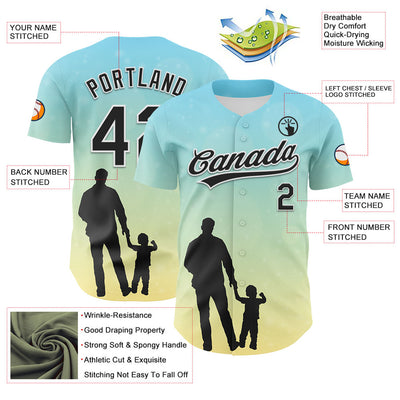 Custom Ice Blue Black-White 3D Pattern Design Father's Day Family Love Authentic Baseball Jersey