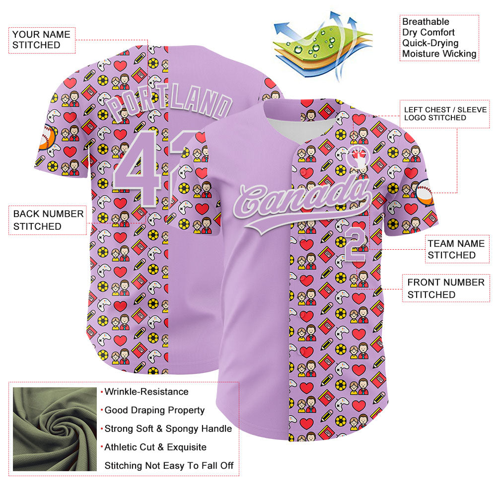 Custom Light Purple White 3D Pattern Design Father's Day Family Love Authentic Baseball Jersey