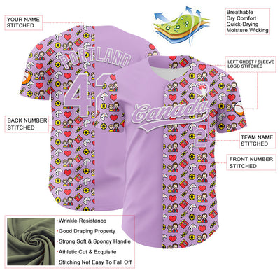 Custom Light Purple White 3D Pattern Design Father's Day Family Love Authentic Baseball Jersey