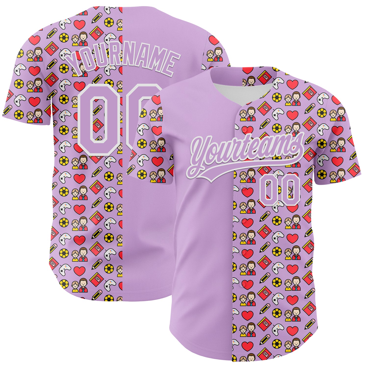 Custom Light Purple White 3D Pattern Design Father's Day Family Love Authentic Baseball Jersey