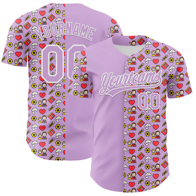 Custom Light Purple White 3D Pattern Design Father's Day Family Love Authentic Baseball Jersey