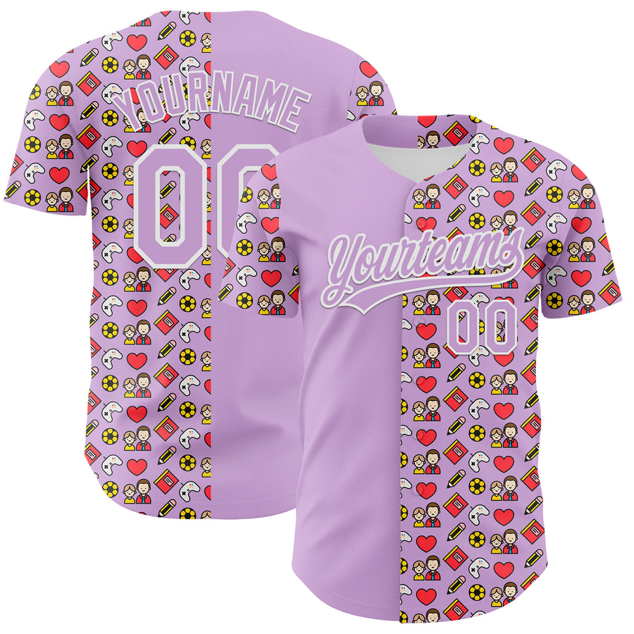 Custom Light Purple White 3D Pattern Design Father's Day Family Love Authentic Baseball Jersey