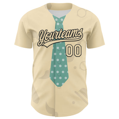 Custom Cream Black 3D Pattern Design Father's Day Tie Authentic Baseball Jersey