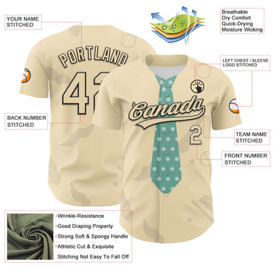Custom Cream Black 3D Pattern Design Father's Day Tie Authentic Baseball Jersey