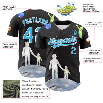 Custom Black Sky Blue-White 3D Pattern Design Father's Day Family Love Authentic Baseball Jersey