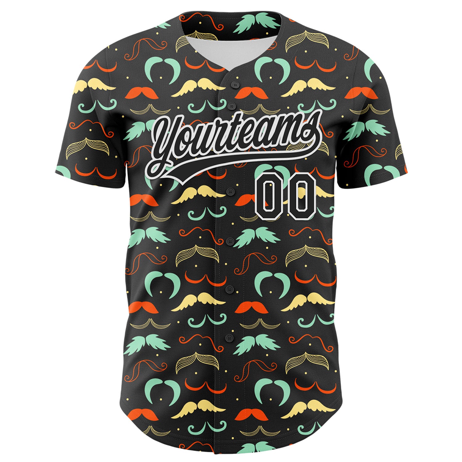 Custom Black White 3D Pattern Design Father's Day Mustache Authentic Baseball Jersey