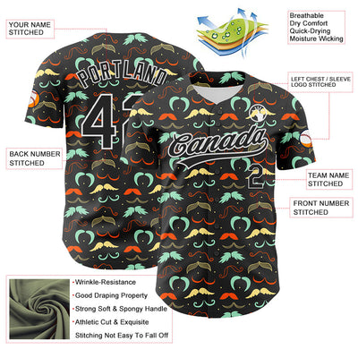 Custom Black White 3D Pattern Design Father's Day Mustache Authentic Baseball Jersey