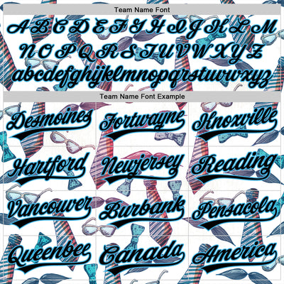 Custom White Black-Sky Blue 3D Pattern Design Father's Day Mustache And Tie Authentic Baseball Jersey