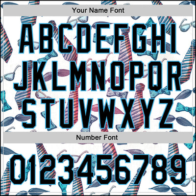 Custom White Black-Sky Blue 3D Pattern Design Father's Day Mustache And Tie Authentic Baseball Jersey