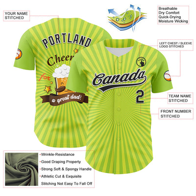 Custom Green Black-White 3D Pattern Design Father's Day Beer Cheers Authentic Baseball Jersey