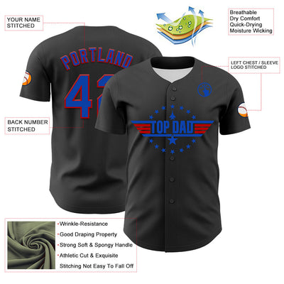 Custom Olive Thunder Blue-Red 3D Pattern Design Father's Day Top Dad Authentic Baseball Jersey