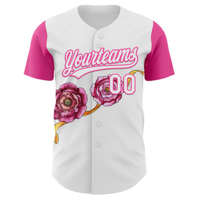Custom White Pink 3D Pattern Design Mother's Day Flower Authentic Baseball Jersey