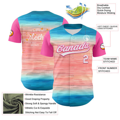Custom Sky Blue White-Pink 3D Pattern Design Mother's Day Love Authentic Baseball Jersey