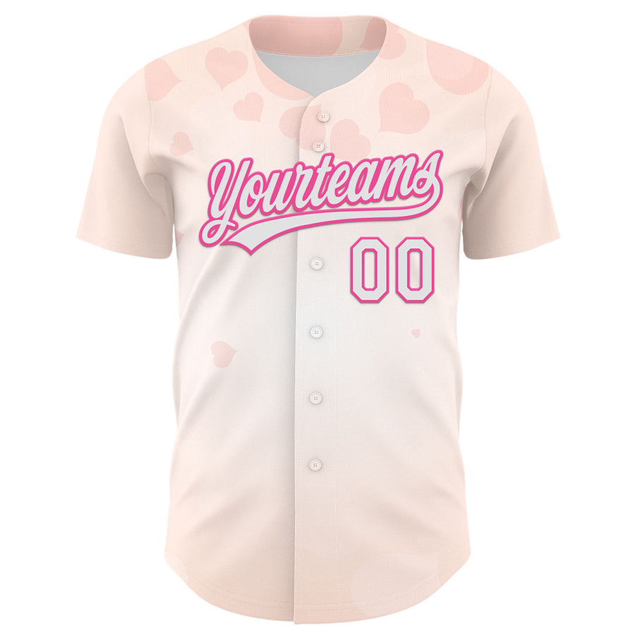 Custom Cream White-Pink 3D Pattern Design Mother's Day Family Love Authentic Baseball Jersey