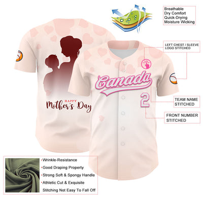 Custom Cream White-Pink 3D Pattern Design Mother's Day Family Love Authentic Baseball Jersey