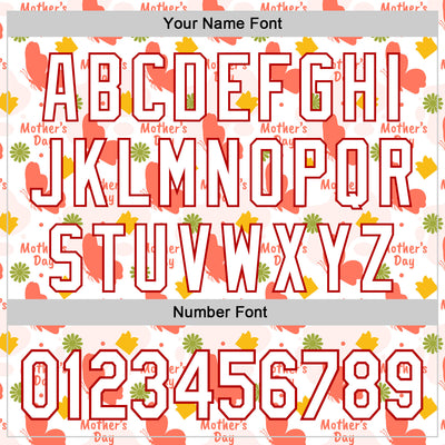 Custom White Red 3D Pattern Design Mother's Day Love Authentic Baseball Jersey