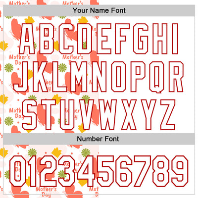 Custom White Red 3D Pattern Design Mother's Day Love Authentic Baseball Jersey