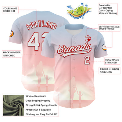 Custom Light Pink White-Red 3D Pattern Design Mother's Day Family Love Authentic Baseball Jersey