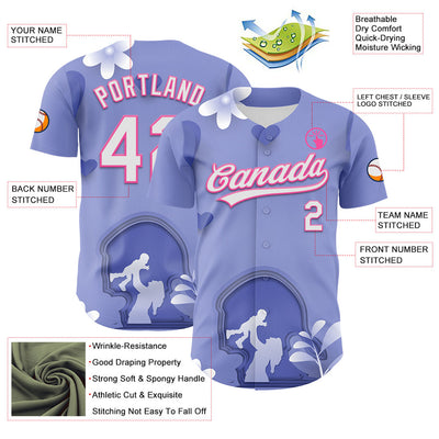 Custom Light Purple White-Pink 3D Pattern Design Mother's Day Family Love Authentic Baseball Jersey