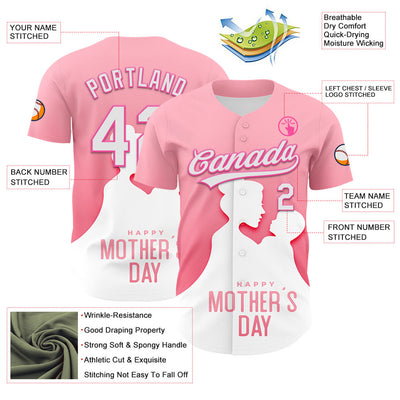 Custom Light Pink White-Pink 3D Pattern Design Mother's Day Family Love Authentic Baseball Jersey