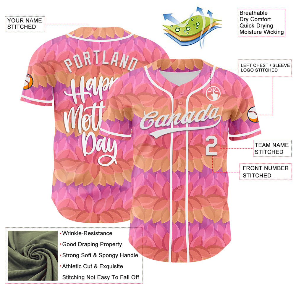 Custom Pink White-Purple 3D Pattern Design Mother's Day Flower Authentic Baseball Jersey