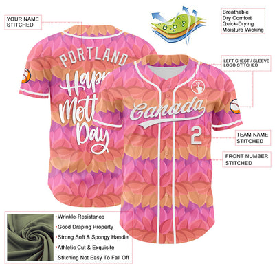 Custom Pink White-Purple 3D Pattern Design Mother's Day Flower Authentic Baseball Jersey