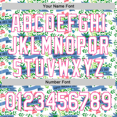 Custom White Pink 3D Pattern Design Mother's Day Flower Authentic Baseball Jersey