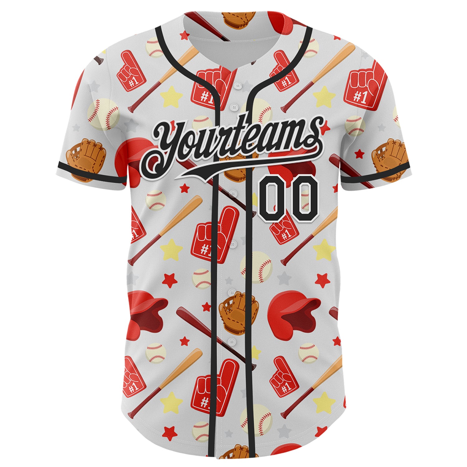 Custom White Black Comic Doodle Ballgame 3D Pattern Design Authentic Baseball Jersey