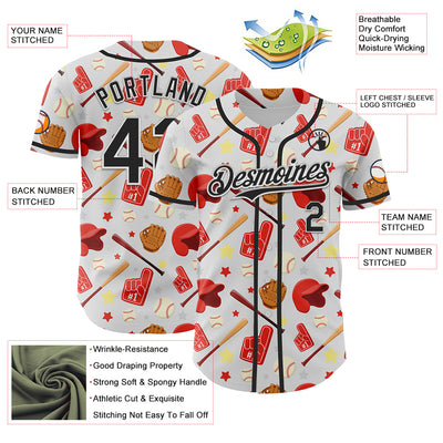Custom White Black Comic Doodle Ballgame 3D Pattern Design Authentic Baseball Jersey