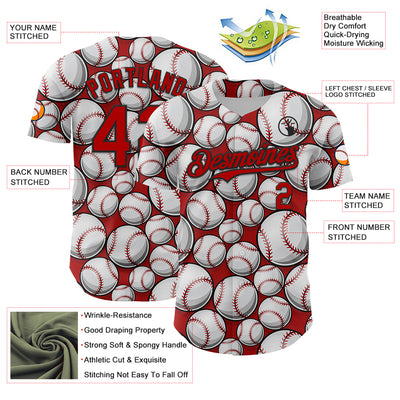 Custom Red Black-White Comic Doodle Ballgame 3D Pattern Design Authentic Baseball Jersey