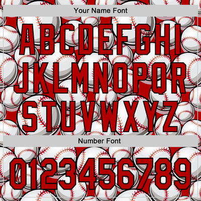Custom Red Black-White Comic Doodle Ballgame 3D Pattern Design Authentic Baseball Jersey