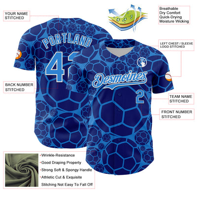 Custom Electric Blue White Comic Doodle Ballgame 3D Pattern Design Authentic Baseball Jersey