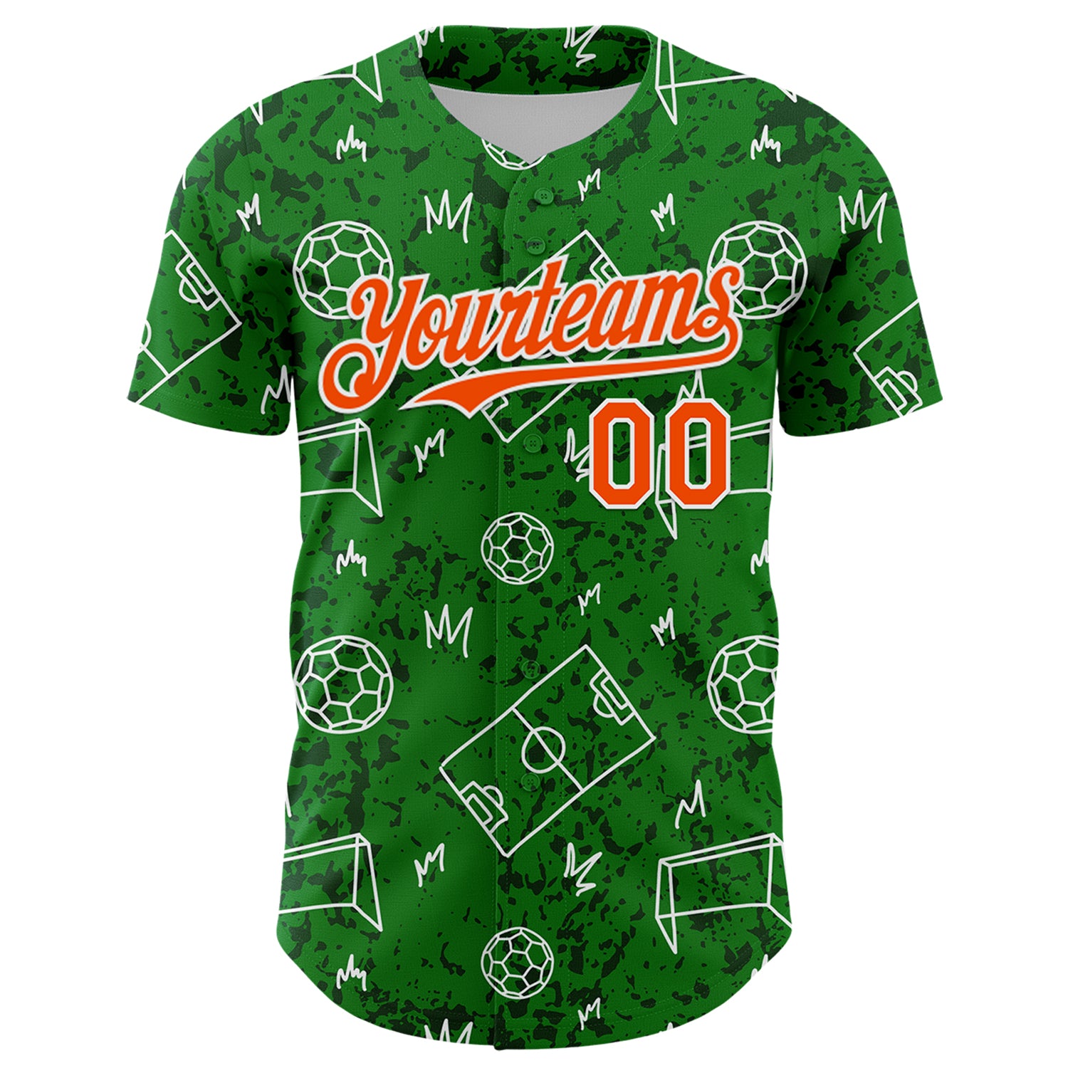 Custom Grass Green Orange-White Comic Doodle Ballgame 3D Pattern Design Authentic Baseball Jersey
