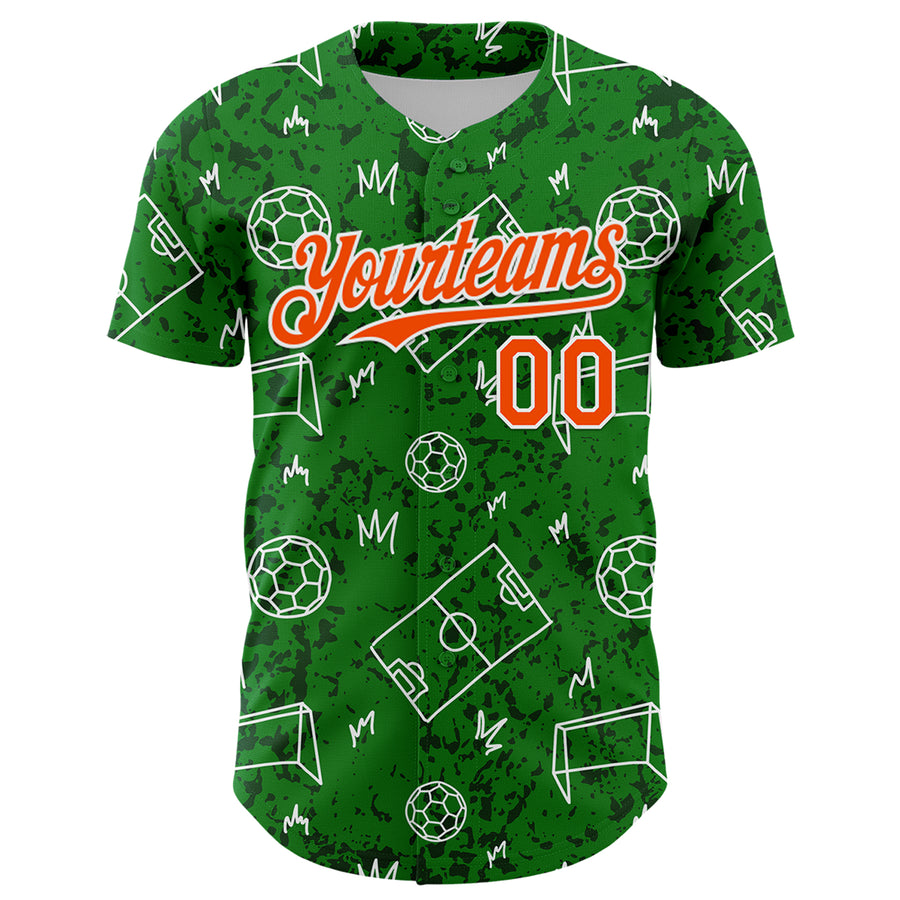 Custom Grass Green Orange-White Comic Doodle Ballgame 3D Pattern Design Authentic Baseball Jersey